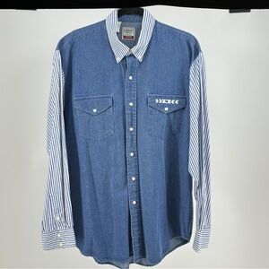 Vintage 90’s Roper Blue Denim Western Shirt with Striped Sleeves